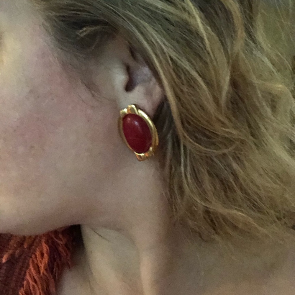Vintage 80’s oval earrings with gold trim statement earrings posts Fall jewelry
